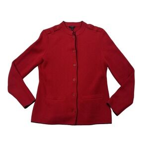 Talbots Knit Blazer Jacket Size SP Small Petite Red Black Trim Cotton Blend